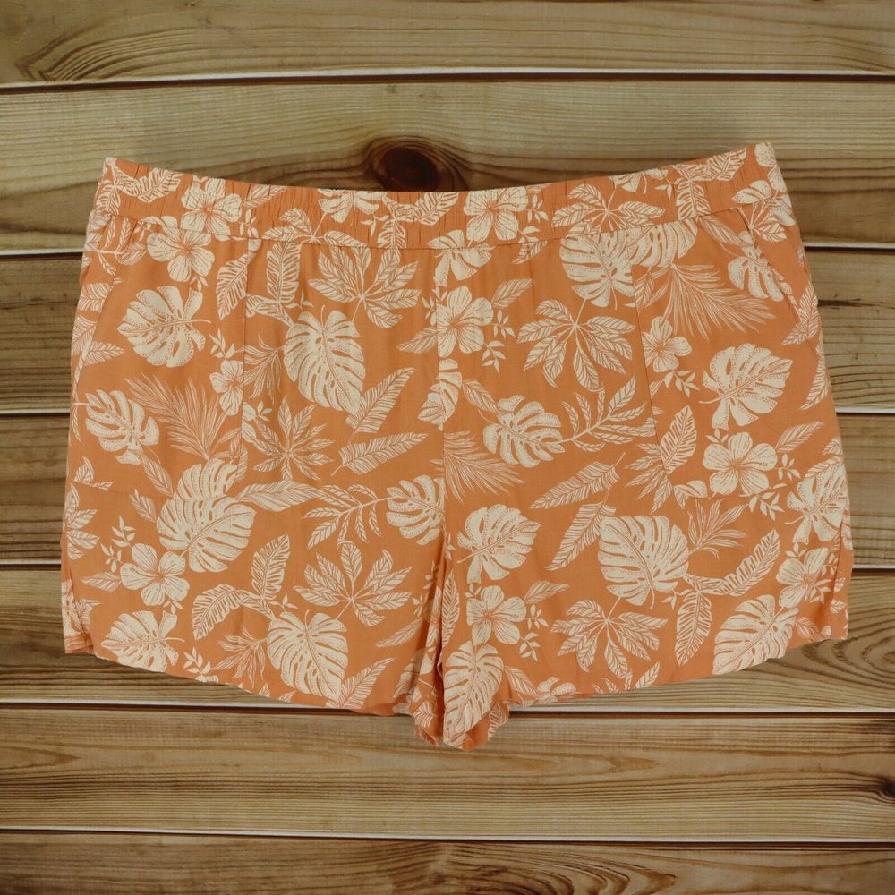 Sonoma Shorts Womens Size 4XL Orange Beige Floral Pockets ELASTIC‎ WAIST